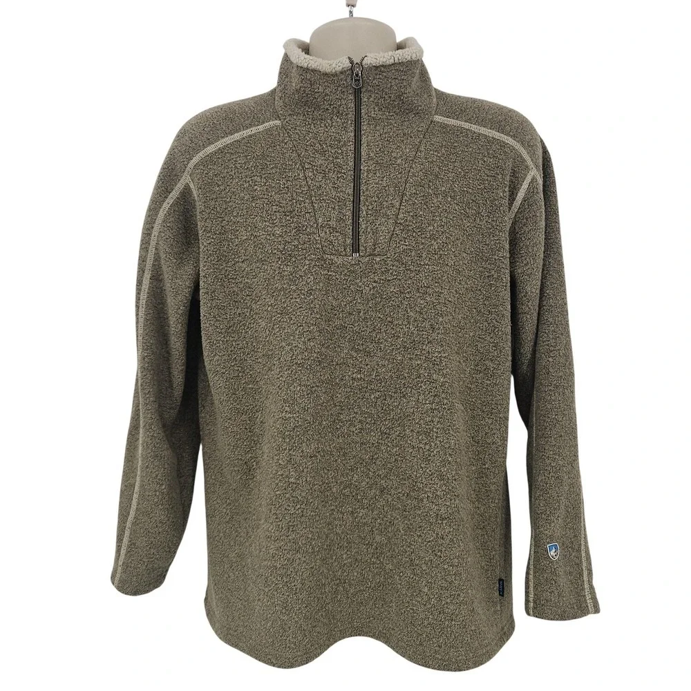 Kuhl Alfpaca Fleece Sweater Mens Medium‎ Brown 1/4 Zip Pullover Outdoor Warm